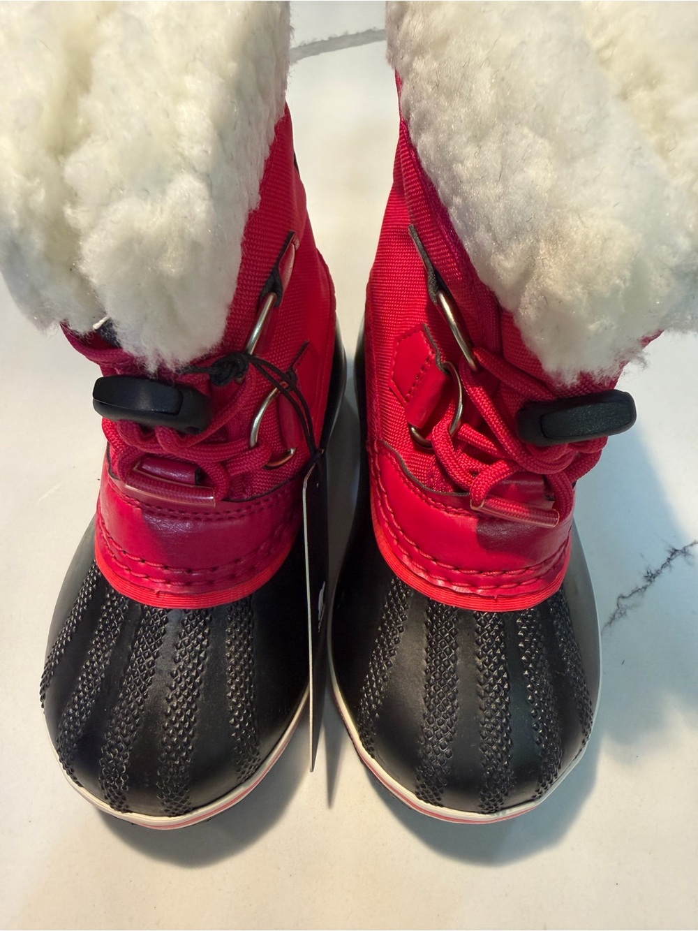 Sorel Kids bright rose and Black Insulated Snow Boots with White Faux Fur 9